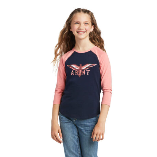 Ariat- Girls REAL Firebird Tee Navy/Peach Blossum (10039501)