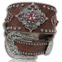 3"-WIDE-1261-BRN-PK BHW BRAND 3" WIDE WESTERN RHINESTONE BELTS