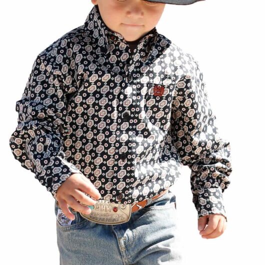 Cinch Boy's L/S Black Geo Button Down Shirt (MTW7061321)