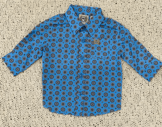 Cinch Boy's Infant LS Blue Button Down Print Shirt (MTW7062308)