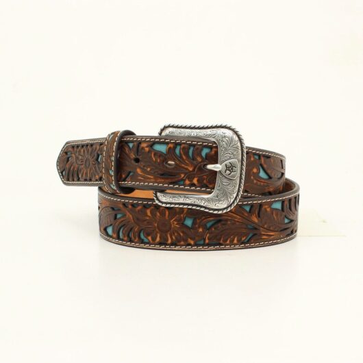 Ariat Brown Floral Embossed Overlay Belt