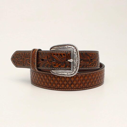 *Ariat - 1 1/2" Floral Tooled / Diamond Stamped Leather Belt (A1036608)****