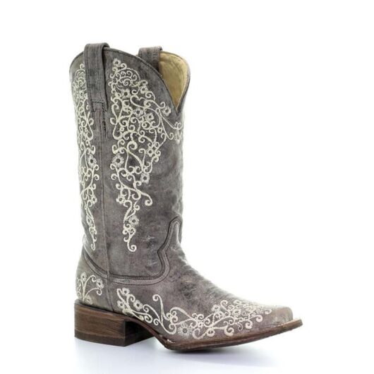 CORRAL-Ladies Brown Crater Bone Embroidery Sq. Toe Boot(A2663)***