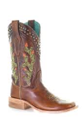Corral-LD Brown Cactus Embroidered/Studs Sq. Toe Boots (A4060)