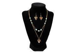 Blazin Roxx - Ladies Earring and Necklace Set Heart Bead Gold