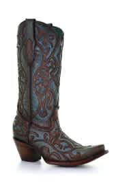 Corral - Lds Turquoise/Brown Overlay & Embroidered Boots (C3750)****