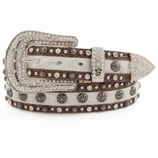 *Angel Ranch-Brown 1 1/2" Floral, Cowhide/Studs Belt (DA1844)