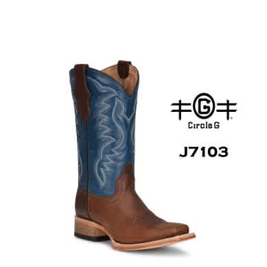 Corral- Youth Tan Brown/Blue Embroidered Sq. Toe Boot (J7103)