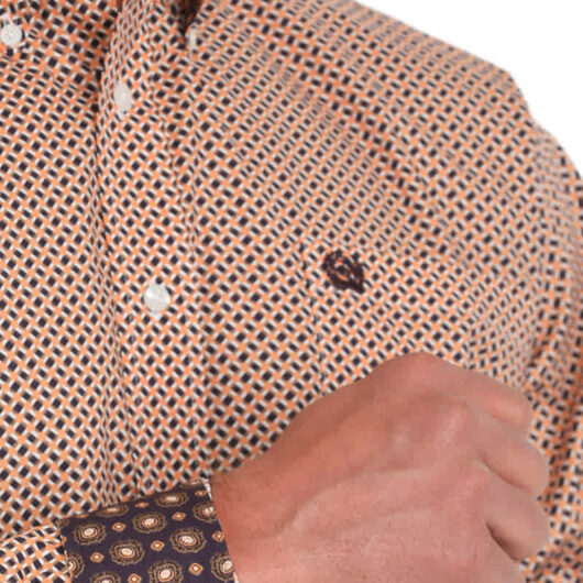 Cinch-Mens Basker Weave Coral Button Up Shirt