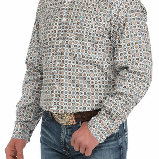 Cinch-Mens Blue And White L/S Button Up