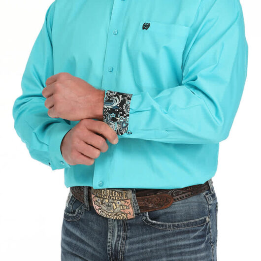 Cinch-Mens Solid Turquoise Button Up