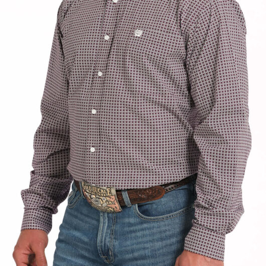 Cinch-Mens Long Sleeve Button Up Purple Print