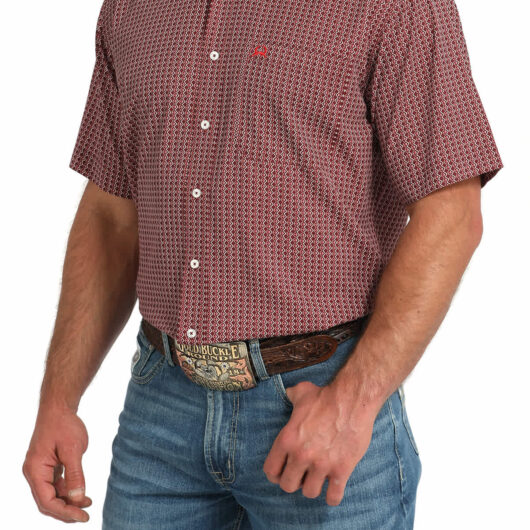 Cinch-Mens Red Arenaflex Short Sleeve Button Up