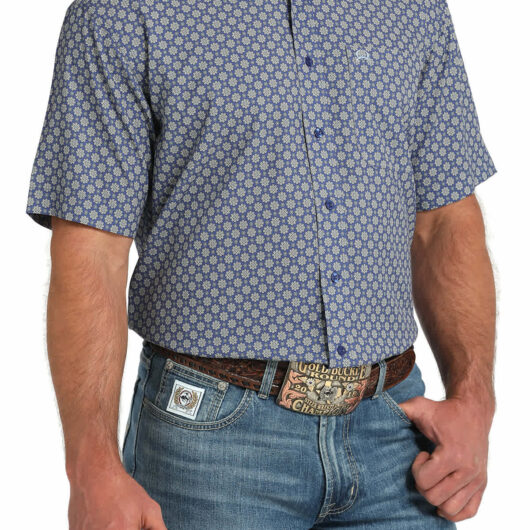 Cinch-Mens Short Sleeve Button Up/ Royal Arena Flex
