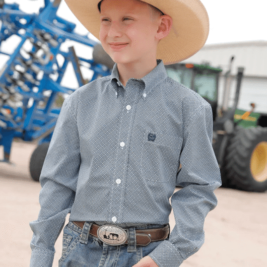Cinch Boy's Geo Print LS Button Down Shirt - Blue (MTW7060312)