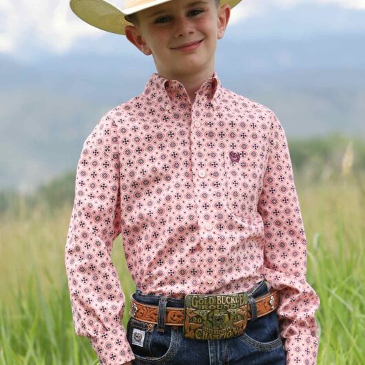 Cinch-Boys Long Sleeve Button Up Pink