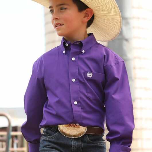 Cinch-Boys Solid Purple Long Sleeve Button Up
