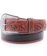 1 1/2" Black Gator Floral Tooled Leather Belt (N2495267)*****