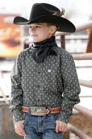 Cinch Boys LS Olive Plaid Button Down Shirt (MTW7060303)