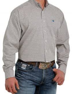 Cinch- Men's Geometric Print Button Down Khaki/Blue/White (MTW1105346)