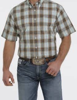 CINCH MEN'S PLAID BROWN/TURQUOISE BUTTON-DOWN LONG SLEEVE (MTW1105376)