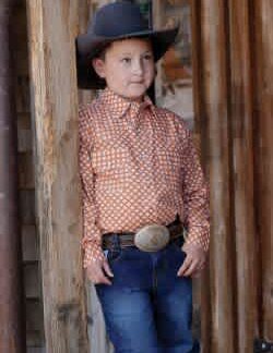 Cinch- Boys Print Snap Shirt Orange/White (MTW7020090)
