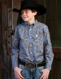 Cinch- Boys Paisley Button Down Western Shirt Blue/White/Orange (MTW7060273)