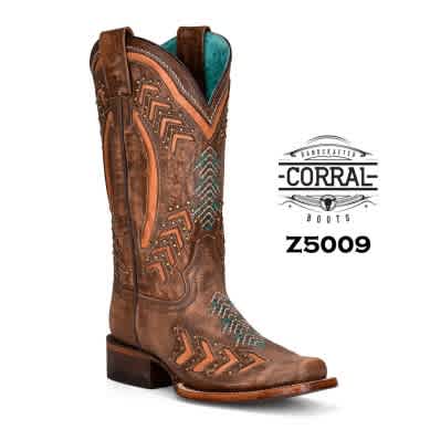 Corral- Ladies Brown Laser Studs Square Toe (Z5009)