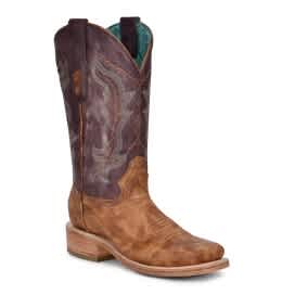 Corral- Ladies Sand/Purple Embroidery Wide Sq Toe (A4252)